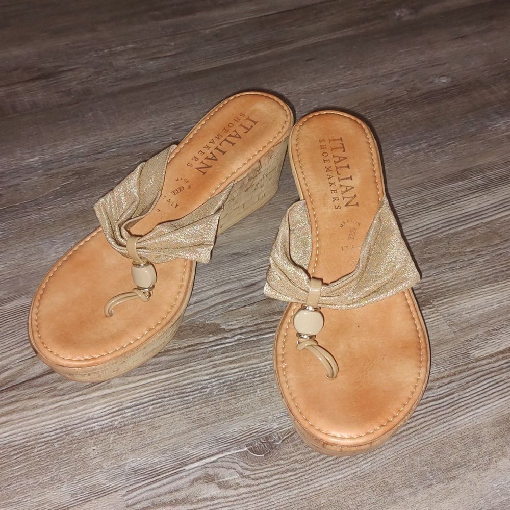 Italian Shoemakers made in Italy heeled kork look heeled wedge sandals   Sz 7.5